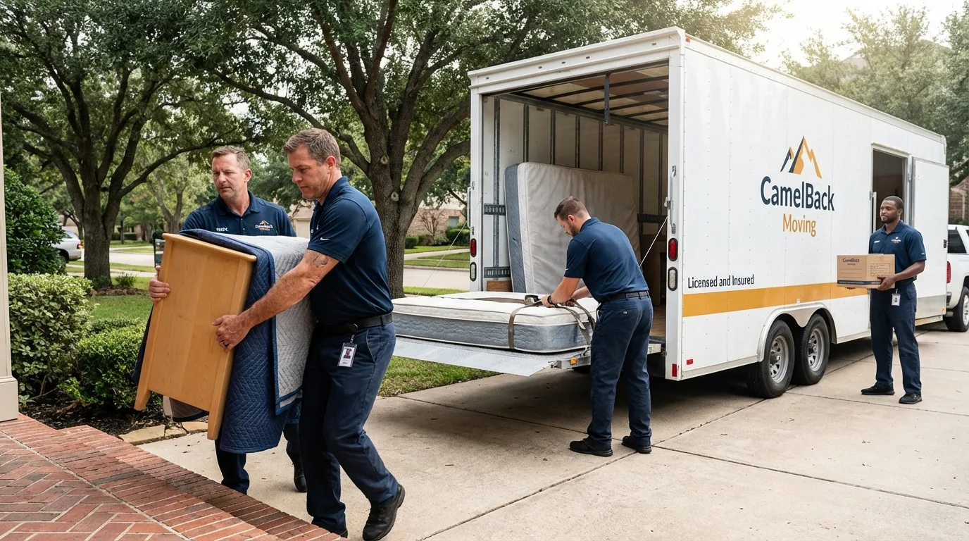 Crew loading residential truck for cross-state move from Rockwell, NC